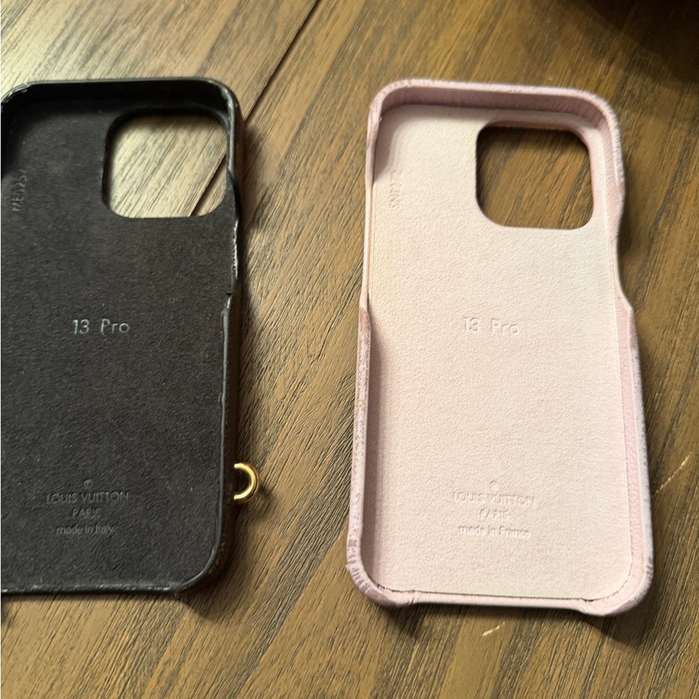 LOUIS VUITTON 2pc iPhone 13 Pro Case Bumper Monogram Leather For Crossbody Pink - Picture 2 of 6
